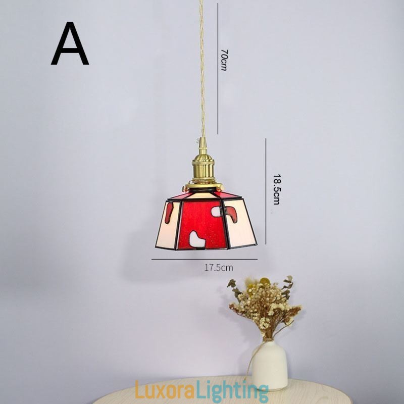 Designer Touch Decorative Colorful Glass Pendant Light Japanese Style Retro Bedside Hanging Light