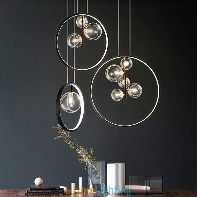 Designer Touch Decorative Nordic Pendant Light Glass Bubbles Circle Chandelier Modern Parlor Lamp
