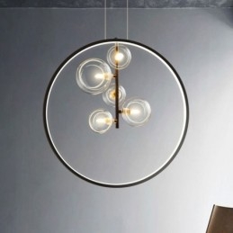 Designer Touch Decorative Nordic Pendant Light Glass Bubbles Circle Chandelier Modern Parlor Lamp
