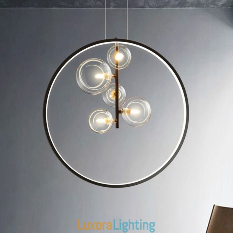 Designer Touch Decorative Nordic Pendant Light Glass Bubbles Circle Chandelier Modern Parlor Lamp