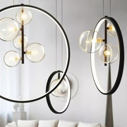 Designer Touch Decorative Nordic Pendant Light Glass Bubbles Circle Chandelier Modern Parlor Lamp
