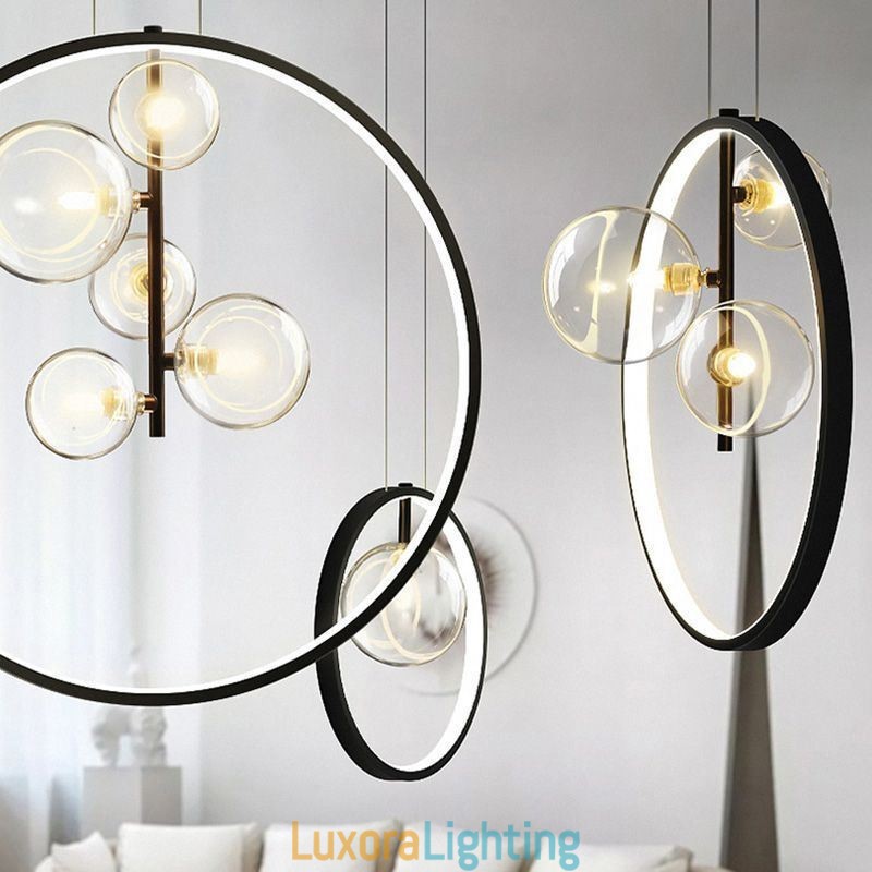 Designer Touch Decorative Nordic Pendant Light Glass Bubbles Circle Chandelier Modern Parlor Lamp