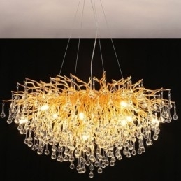 Designer Touch Decorative Nordic Crystal Chandelier Flower Round Shade Luxury Gold Pendant Light