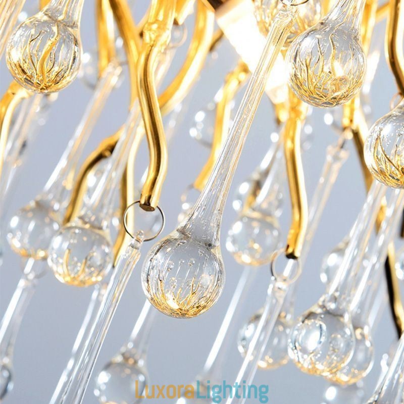 Designer Touch Decorative Nordic Crystal Chandelier Flower Round Shade Luxury Gold Pendant Light