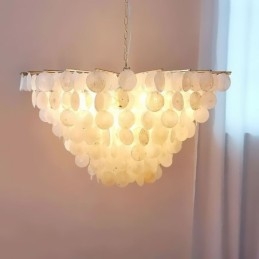 Designer Touch Decorative Natural Shell Chandelier Round Layered Hanging Light Dining