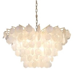 Designer Touch Decorative Natural Shell Chandelier Round Layered Hanging Light Dining