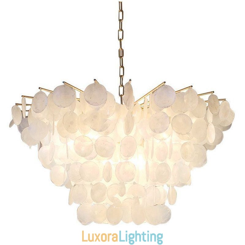 Designer Touch Decorative Natural Shell Chandelier Round Layered Hanging Light Dining