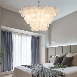 Designer Touch Decorative Natural Shell Chandelier Round Layered Hanging Light Dining