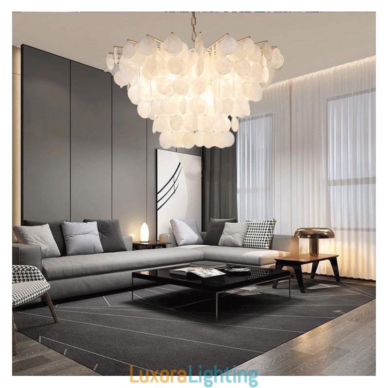 Designer Touch Decorative Natural Shell Chandelier Round Layered Hanging Light Dining