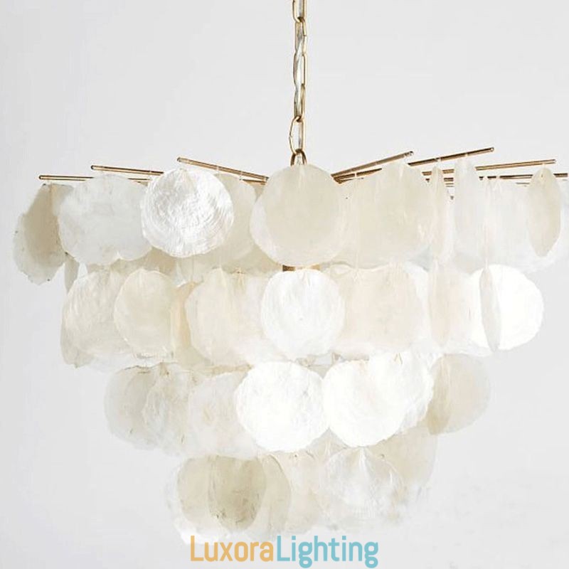 Designer Touch Decorative Natural Shell Chandelier Round Layered Hanging Light Dining