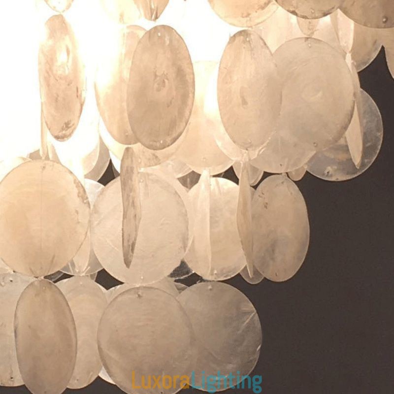 Designer Touch Decorative Natural Shell Chandelier Round Layered Hanging Light Dining