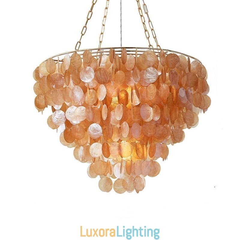 Designer Touch Decorative Natural Shell Chandelier Round Layered Hanging Light Brown Black