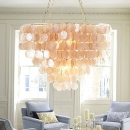 Designer Touch Decorative Natural Shell Chandelier Round Layered Hanging Light Brown Black