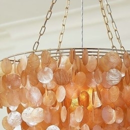 Designer Touch Decorative Natural Shell Chandelier Round Layered Hanging Light Brown Black