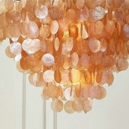 Designer Touch Decorative Natural Shell Chandelier Round Layered Hanging Light Brown Black