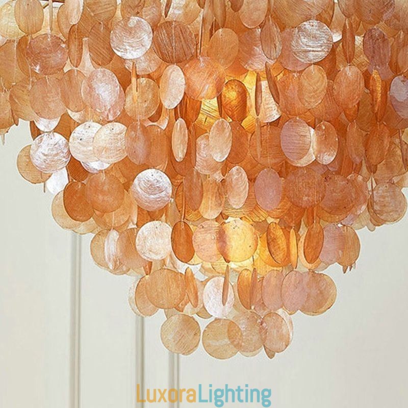 Designer Touch Decorative Natural Shell Chandelier Round Layered Hanging Light Brown Black