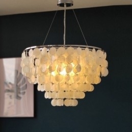 Designer Touch Decorative Capiz Shell Pendant Light Natural Hanging Round Layered Chandelier