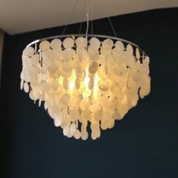 Designer Touch Decorative Capiz Shell Pendant Light Natural Hanging Round Layered Chandelier
