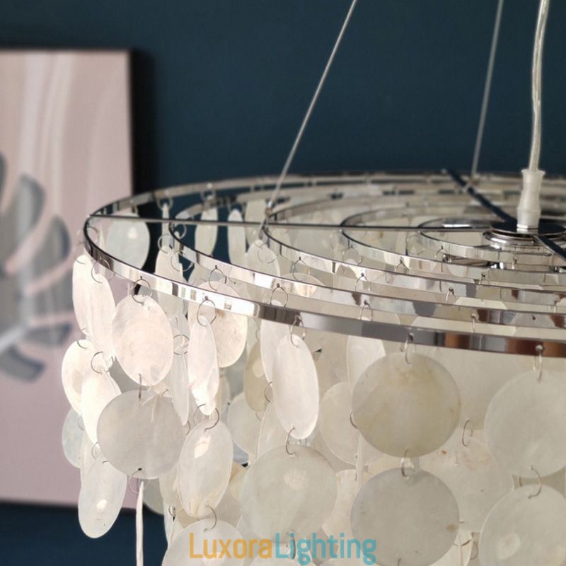 Designer Touch Decorative Capiz Shell Pendant Light Natural Hanging Round Layered Chandelier
