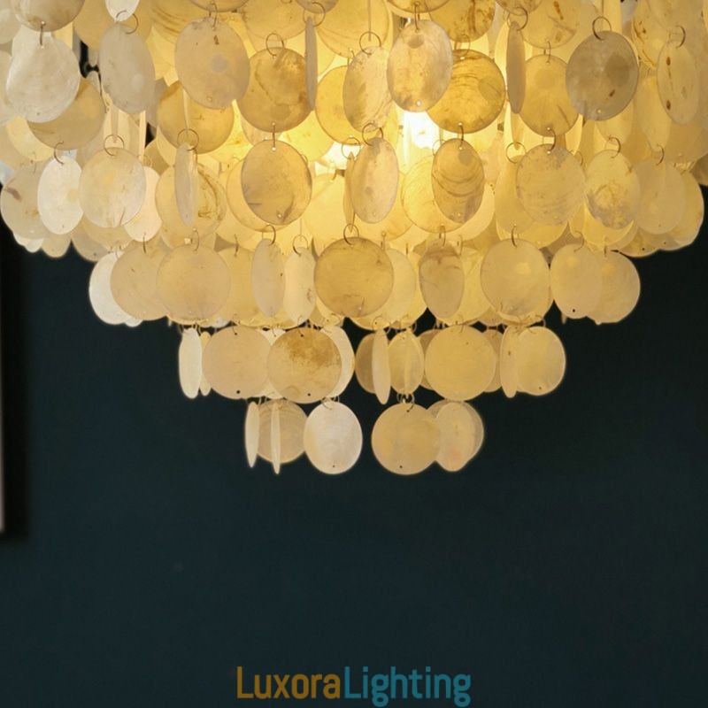 Designer Touch Decorative Capiz Shell Pendant Light Natural Hanging Round Layered Chandelier