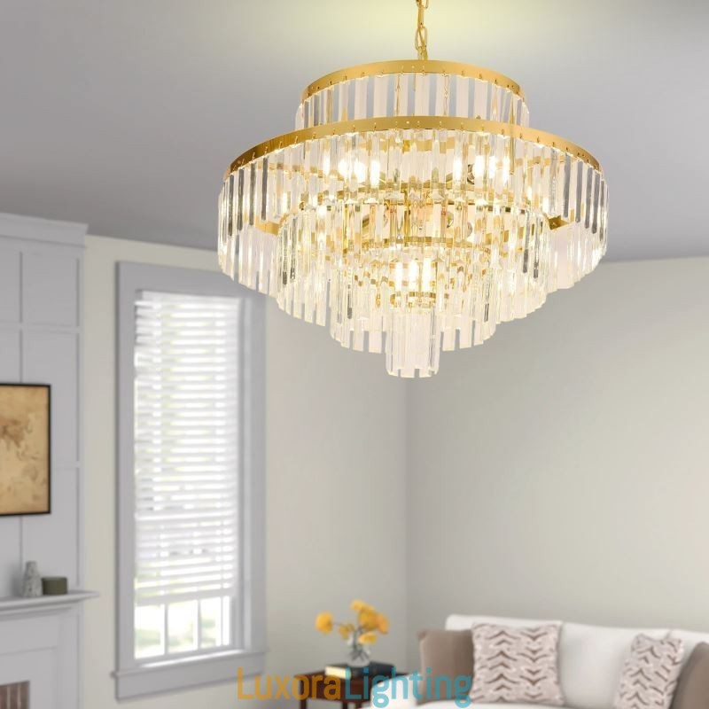 Designer Touch Decorative Gold Crystal Pendant Light 4 Tiers Ceiling Lighting 7 Lights