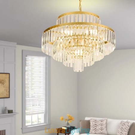 Designer Touch Decorative Gold Crystal Pendant Light 4 Tiers Ceiling Lighting 7 Lights