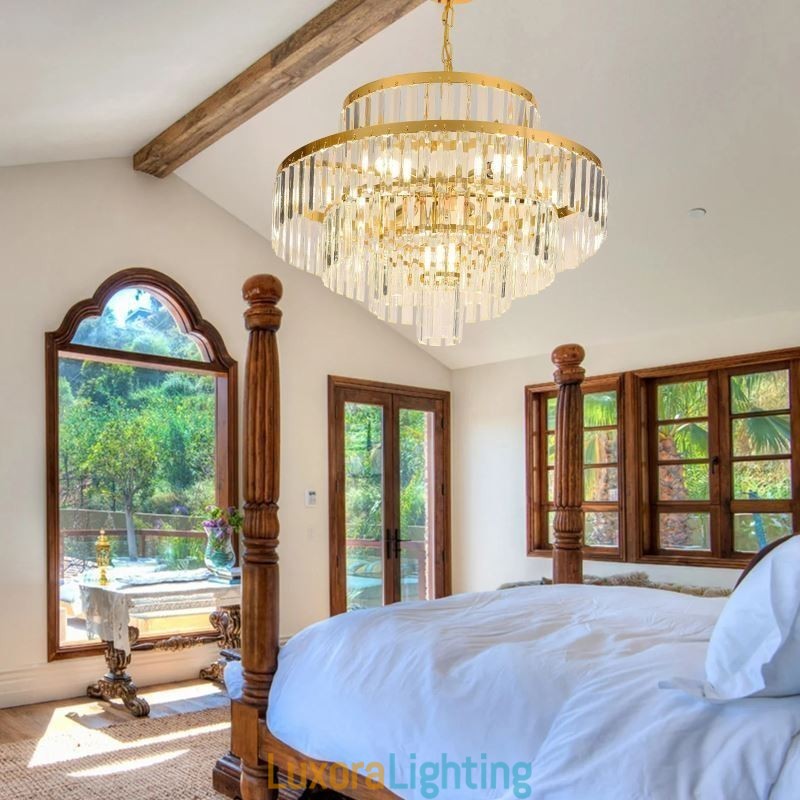 Designer Touch Decorative Gold Crystal Pendant Light 4 Tiers Ceiling Lighting 7 Lights