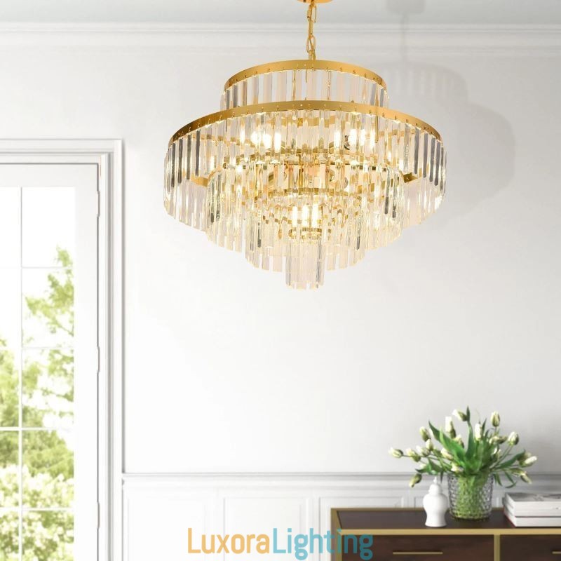 Designer Touch Decorative Gold Crystal Pendant Light 4 Tiers Ceiling Lighting 7 Lights