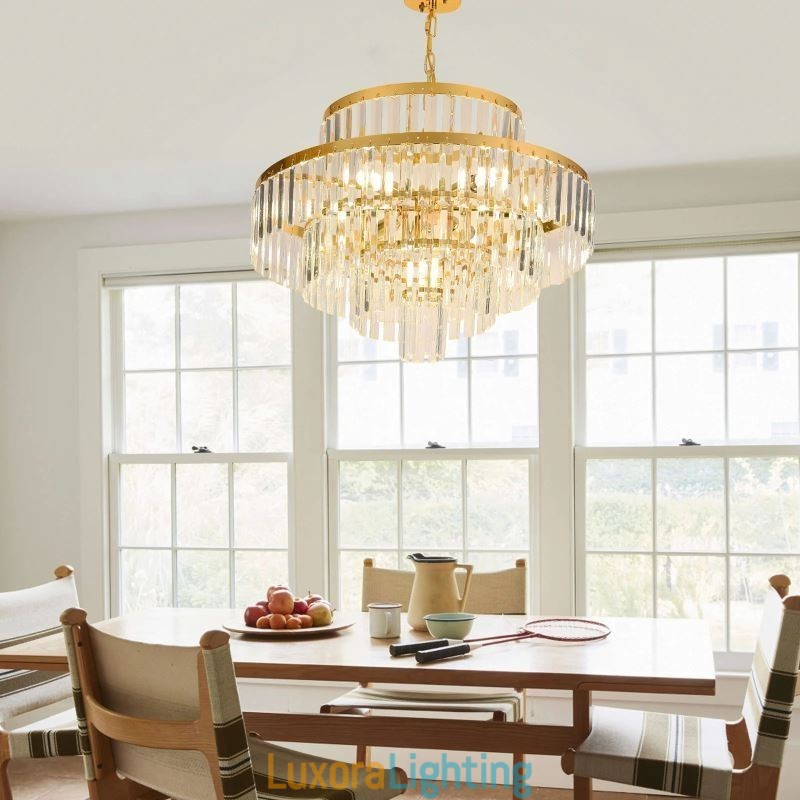 Designer Touch Decorative Gold Crystal Pendant Light 4 Tiers Ceiling Lighting 7 Lights