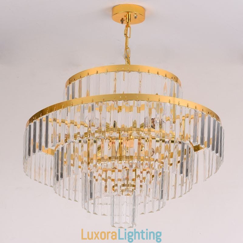 Designer Touch Decorative Gold Crystal Pendant Light 4 Tiers Ceiling Lighting 7 Lights