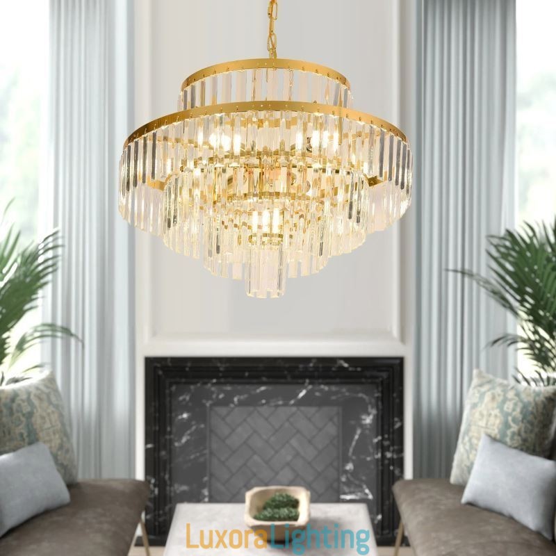 Designer Touch Decorative Gold Crystal Pendant Light 4 Tiers Ceiling Lighting 7 Lights