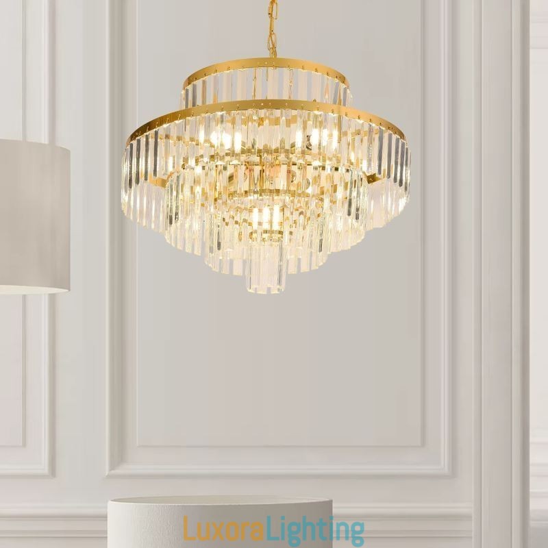 Designer Touch Decorative Gold Crystal Pendant Light 4 Tiers Ceiling Lighting 7 Lights