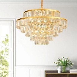 Designer Touch Decorative Gold Crystal Pendant Light 5 Tiers Ceiling Lighting 7 Lights