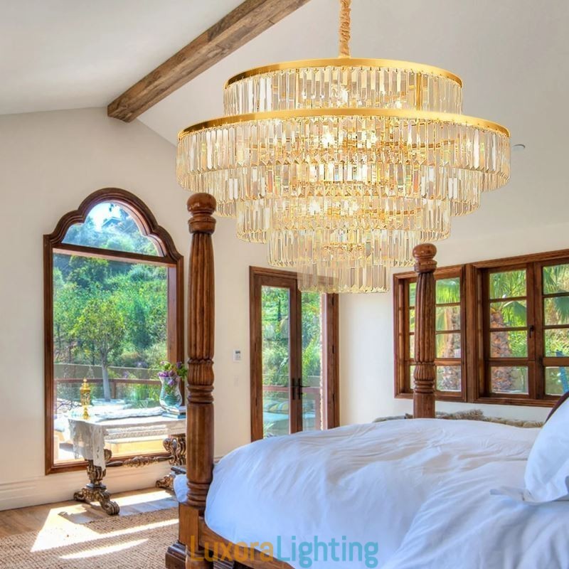 Designer Touch Decorative Gold Crystal Pendant Light 5 Tiers Ceiling Lighting 7 Lights