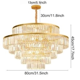 Designer Touch Decorative Gold Crystal Pendant Light 5 Tiers Ceiling Lighting 7 Lights