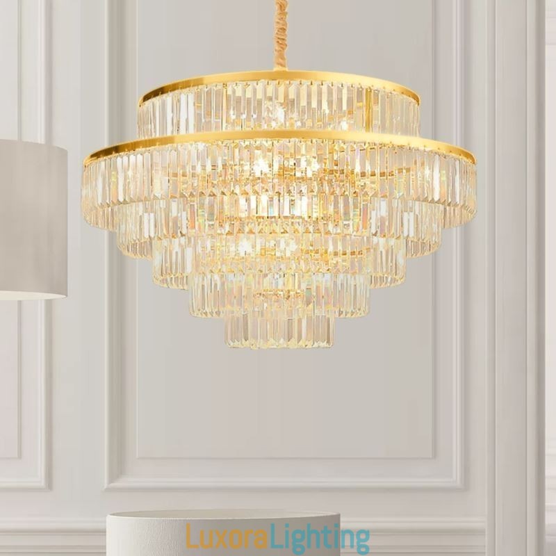 Designer Touch Decorative Gold Crystal Pendant Light 5 Tiers Ceiling Lighting 7 Lights