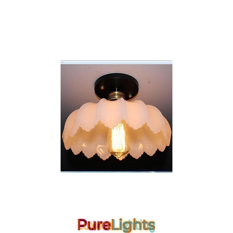 Designer Touch Decorative Imitation Jade Glass Retro 1 Head Lotus Ceiling Light