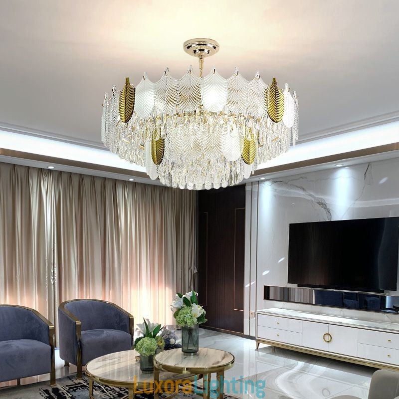 Designer Touch Decorative Luxurious Leaf Pendant Light Crystal Ceiling Light Fixture