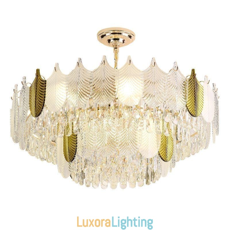 Designer Touch Decorative Luxurious Leaf Pendant Light Crystal Ceiling Light Fixture