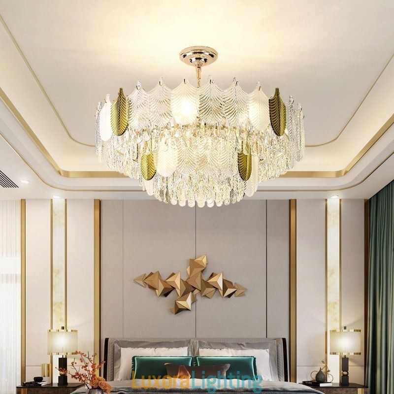Designer Touch Decorative Luxurious Leaf Pendant Light Crystal Ceiling Light Fixture