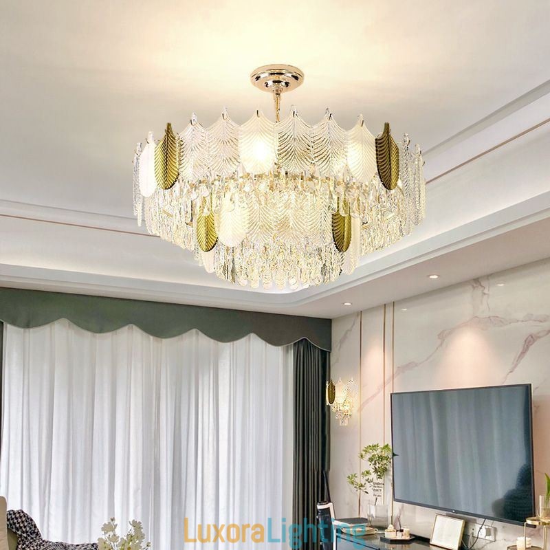 Designer Touch Decorative Luxurious Leaf Pendant Light Crystal Ceiling Light Fixture