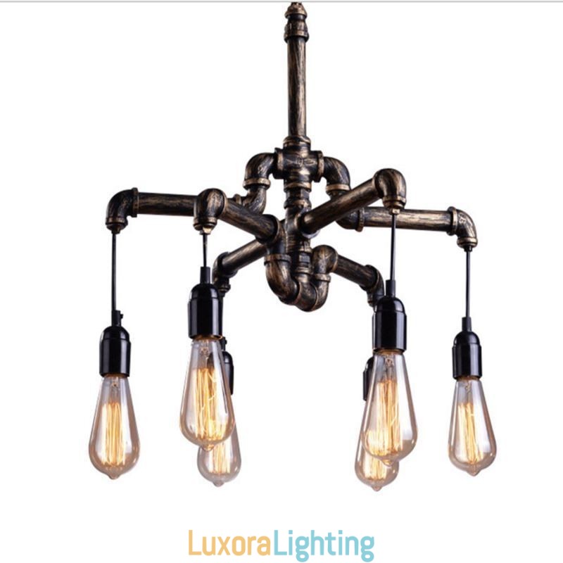 Designer Touch Decorative 6 Light Retro Industrial Vintage Water Pipe Pendant Light Chandelier Country Rustic Style