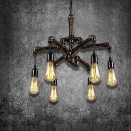 Designer Touch Decorative 6 Light Retro Industrial Vintage Water Pipe Pendant Light Chandelier Country Rustic Style