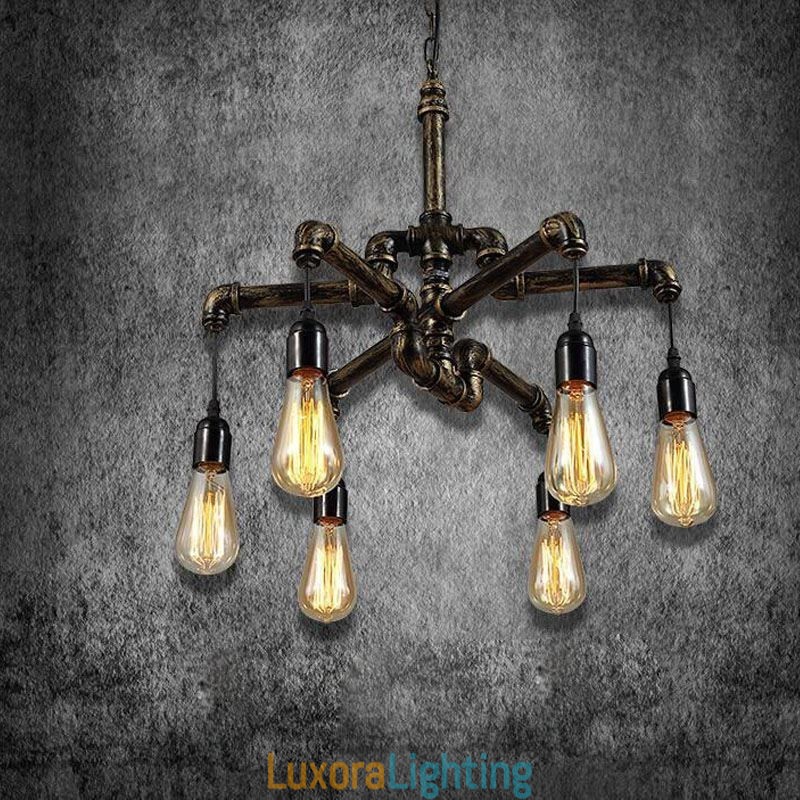 Designer Touch Decorative 6 Light Retro Industrial Vintage Water Pipe Pendant Light Chandelier Country Rustic Style