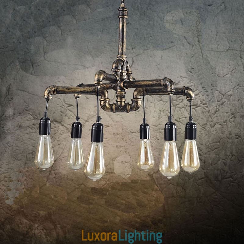 Designer Touch Decorative 6 Light Retro Industrial Vintage Water Pipe Pendant Light Chandelier Country Rustic Style
