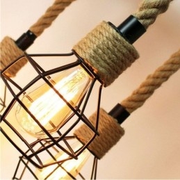Designer Touch Decorative Retro Style 6 Heads Pendant Light Hemp Rope Chandelier With Iron Lampshade