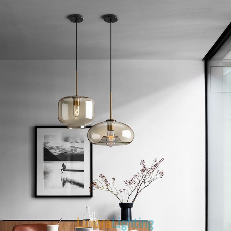 Designer Touch Decorative Glass Pendant Light Minimalist Cognac Color Glass Light Fixture