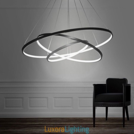Designer Touch Decorative Modern Pendant Light Aluminum Black 3 Ring Hanging Light