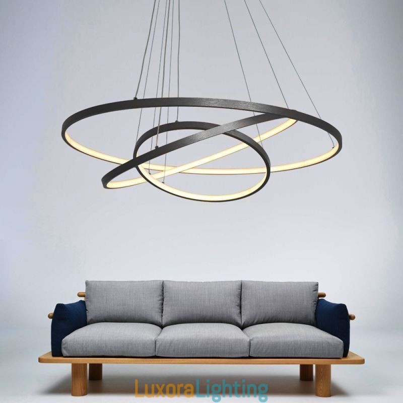 Designer Touch Decorative Modern Pendant Light Aluminum Black 3 Ring Hanging Light