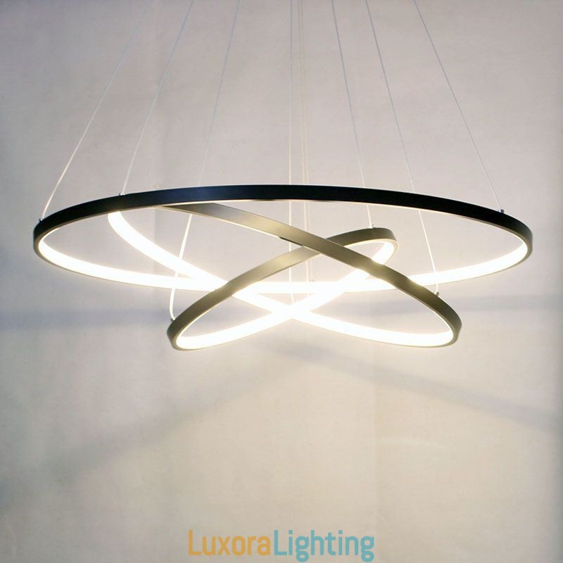 Designer Touch Decorative Modern Pendant Light Aluminum Black 3 Ring Hanging Light